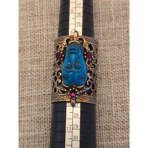 Vintage Filigree Tribal Mask Convertible Ring or Scarf Slide Ornate Statement Et - Picture 8 of 8